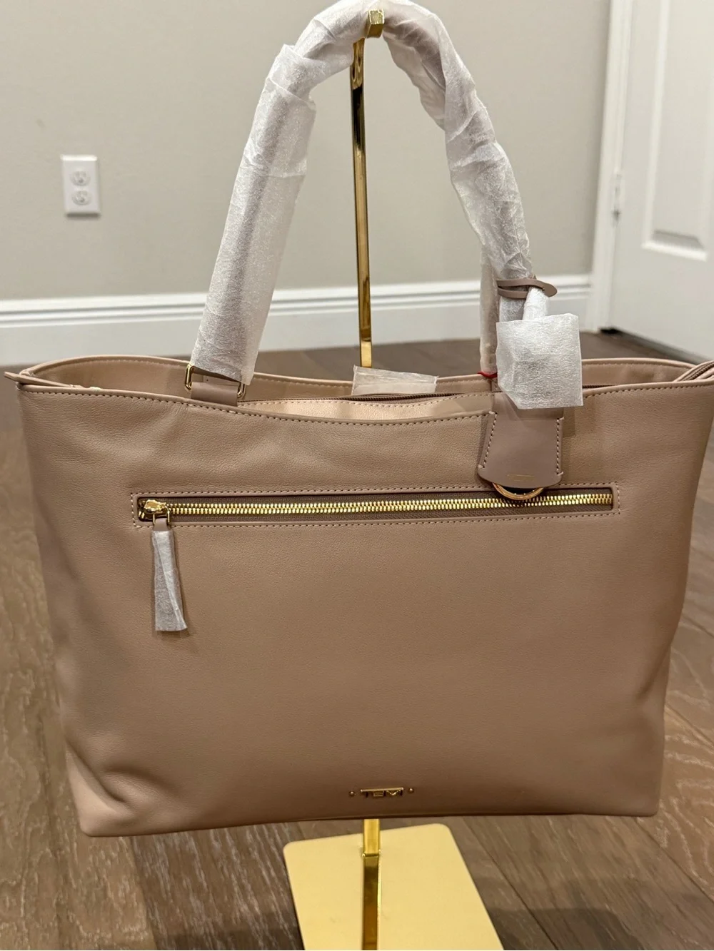 Tumi Blush Pink All Leather Laptop Tote with Gold Hardware Fits 14” Laptop